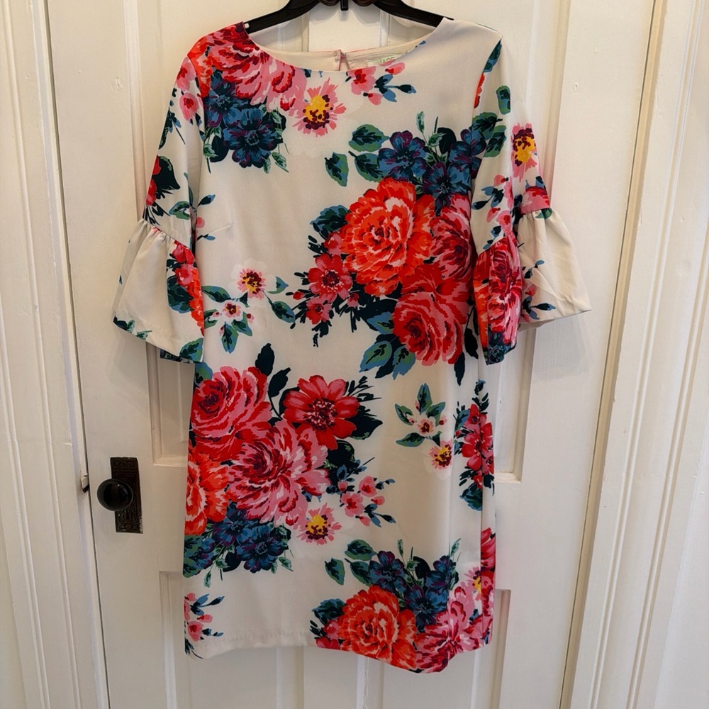 Gorgeous Jade Melody Tam floral Petal-Sleeve Shift Dress, size Large EUC